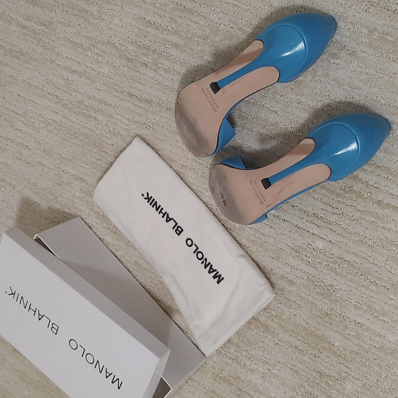 Manolo Blahnik Electric Blue Open Toe Stiletto Heel Rosettado Sandals Size 38 - Picture 5 of 13